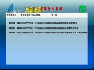 汕头市中级人民法院公布失信被执行人名单 20